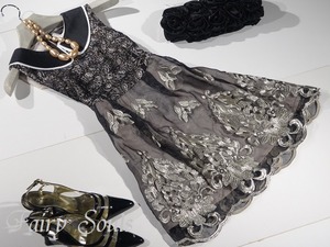 ★9号（M)★レースと金刺繍大きな丸襟のワンピース(OPN7374)