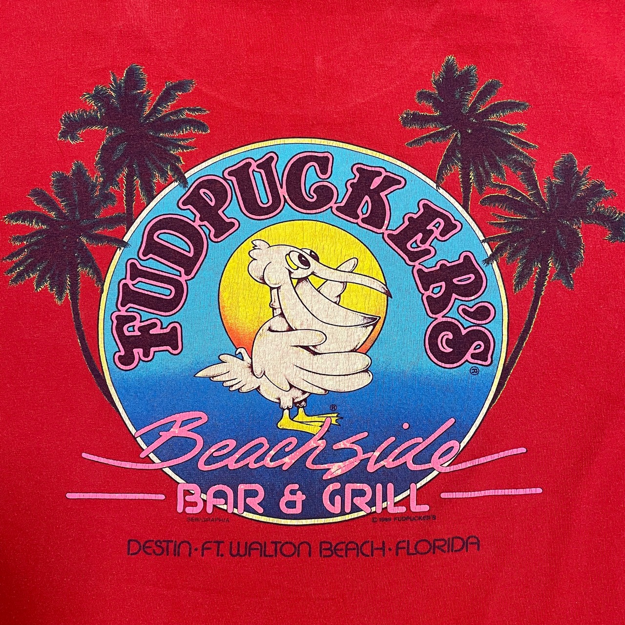 【anvil】80s USA製 BAR&GRILL レストラン アドバタイジング Tシャツ ワンポイントロゴ バックプリント シングルステッチ アンビル 半袖 XL ビッグサイズ US古着