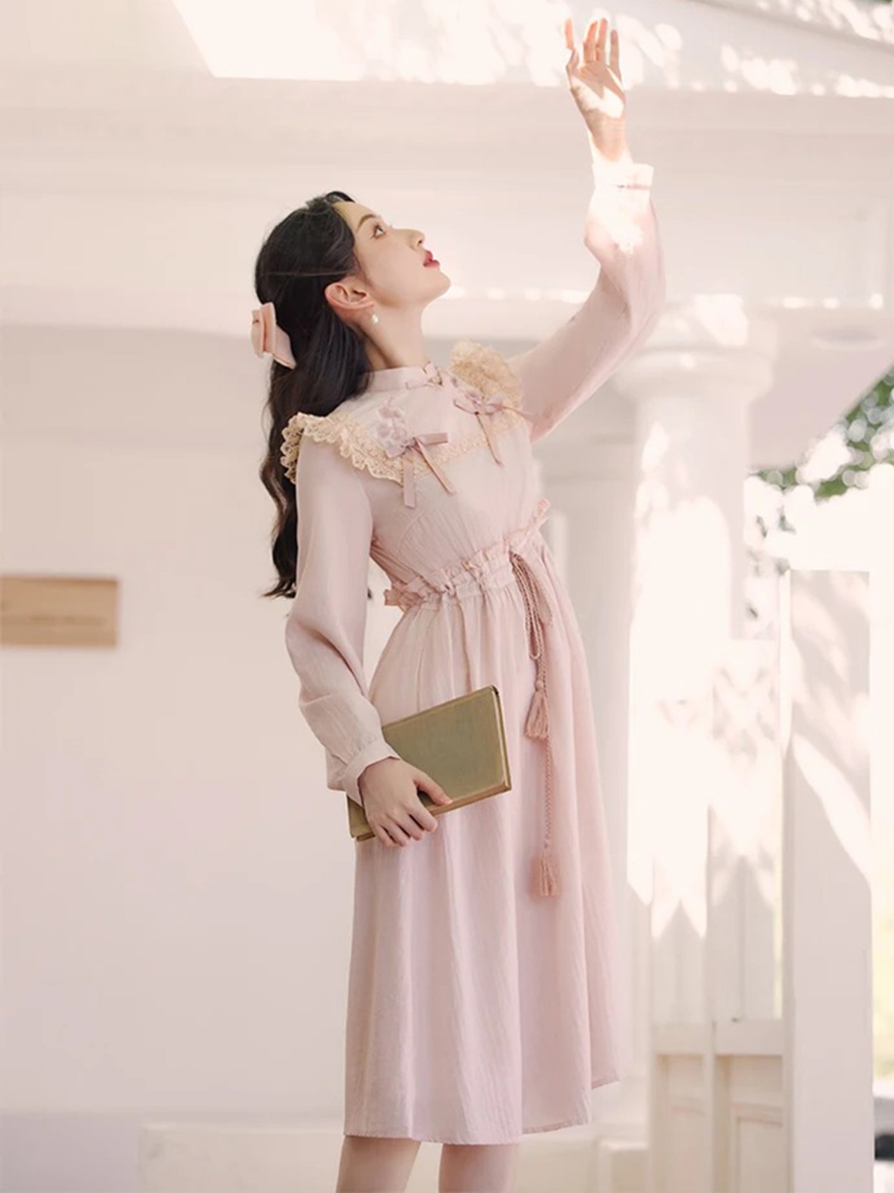 【0144】Pink Ribbon Girly Long Sleeve Dress