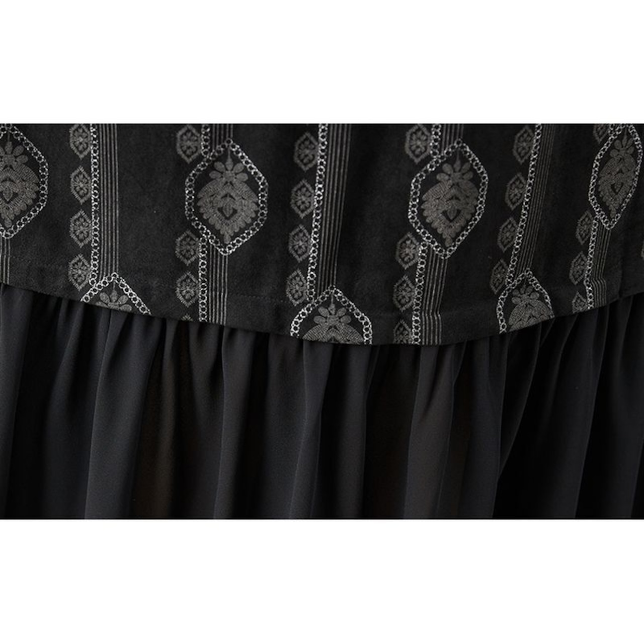 柄切替 ティアード ロングワンピース 60055