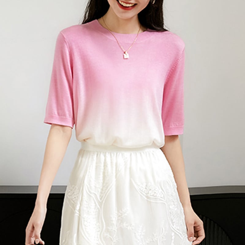 新品】グラデーションTシャツ 着丈調節可 ノーソーイングニット M