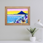 【原画】Wood Panel A3 Size（夕暮れの富士山と烏帽子岩）with Frame