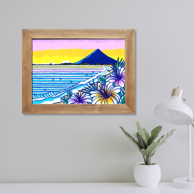 【原画】Wood Panel A3 Size（Sunny Hula）with Frame