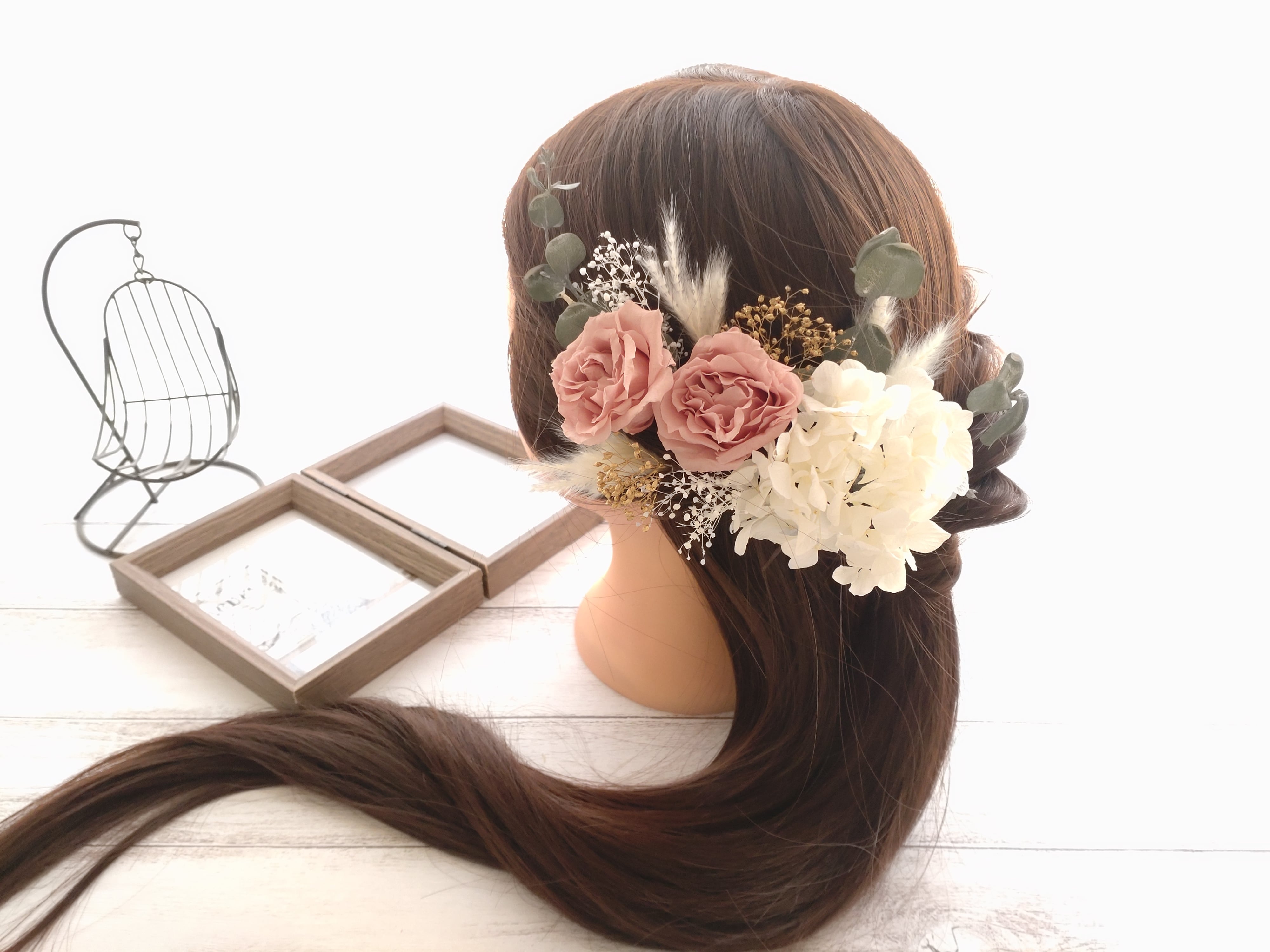ヘッドドレス*ローズとユーカリ~バラ あじさい~ホワイト 白 くすみ