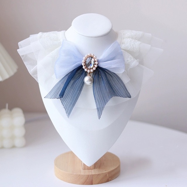 シアーブルーリボンエプロン 猫 付け襟