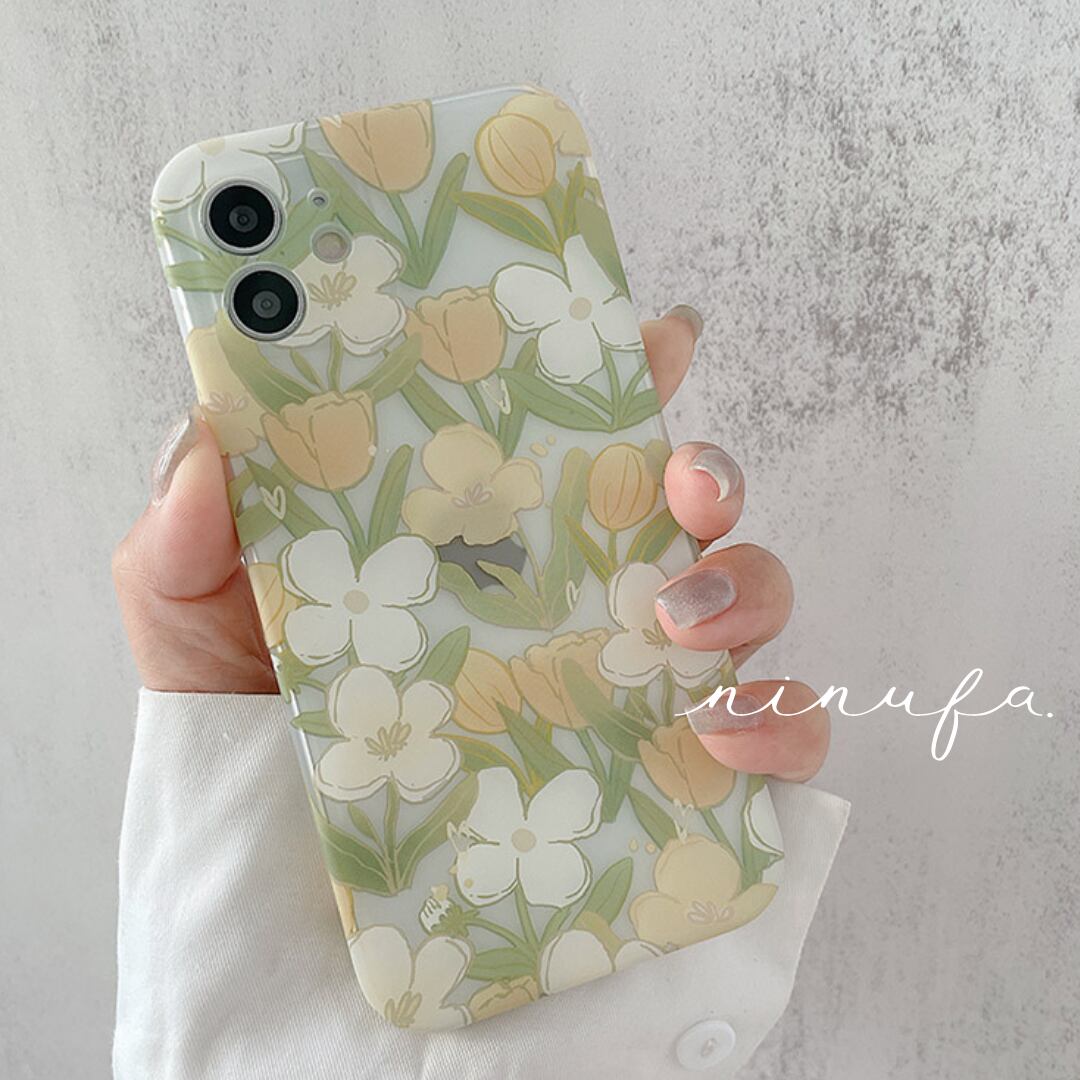 淡いフラワーが大人っぽ◎総花柄 半透明 クリア フラワープリント スマホケース ND-14568