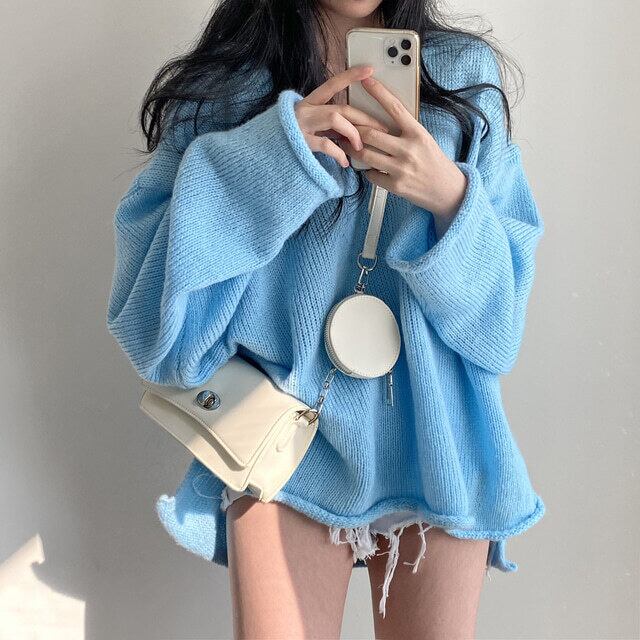 秋 ニット ヴィンテージルーズ Vネック ファッション 韓国ファッション レディース 大人可愛い Luluca 韓国トレンドファッション Luluca ルルカ
