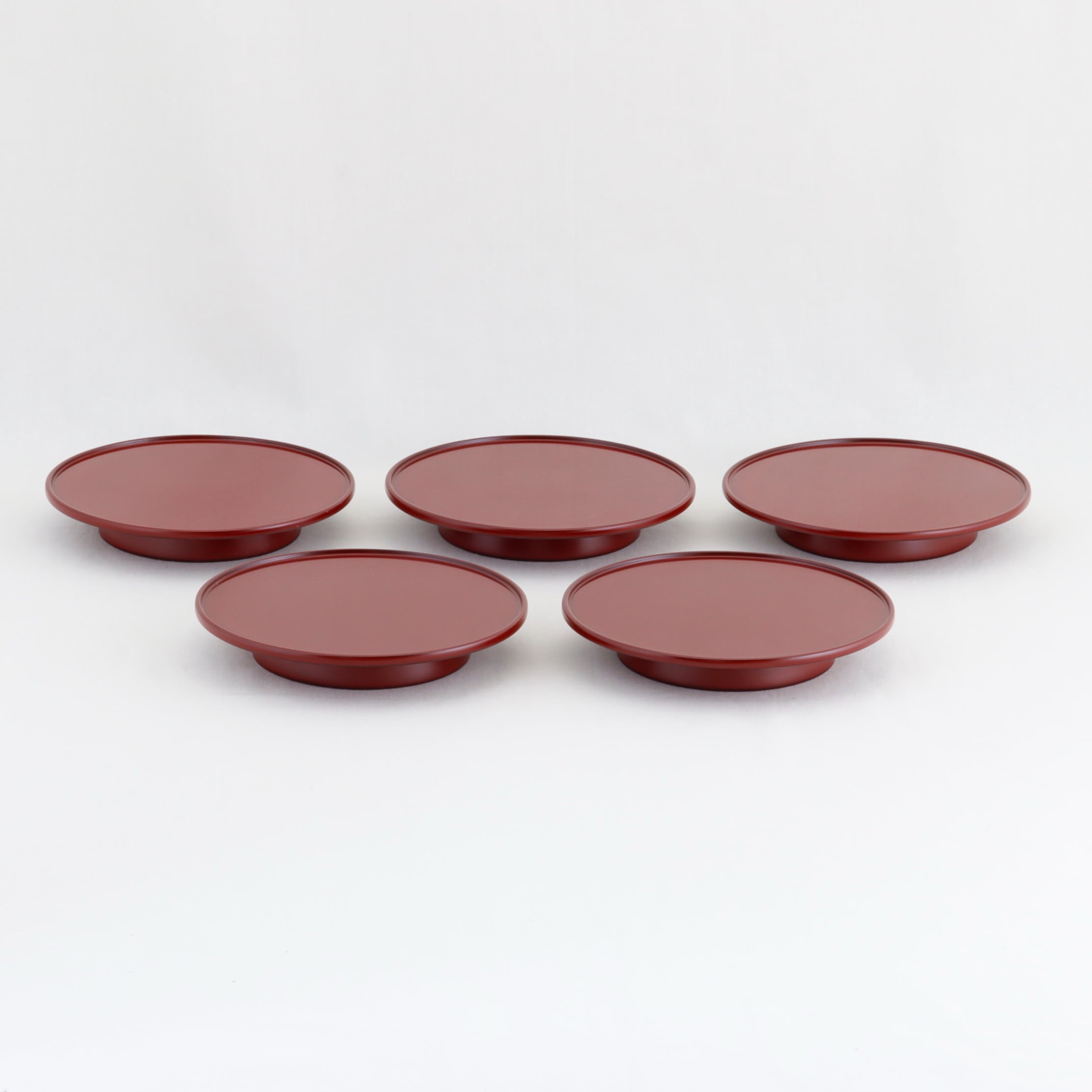 1563 輪島塗 銘々皿／高台形／本朱塗無地／五枚組 | 輪島塗 加藤漆器店