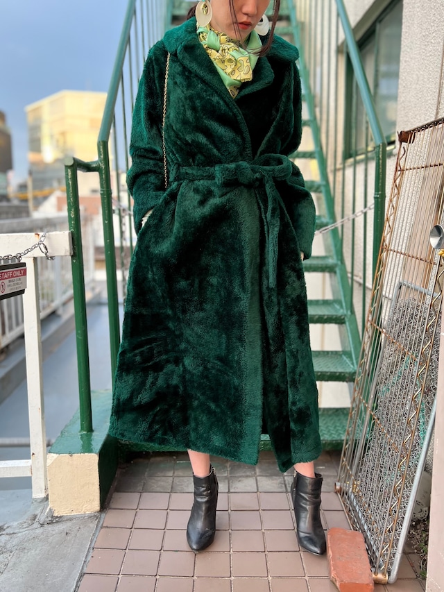 Vintage deep green fake fur coat ( ヴィンテージ 深緑 フェイクファー コート )