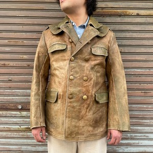 50s ベルギー軍 実物 ポリスマンジャケット レザージャケット L グリーン ライダースジャケット ミリタリー ユーロ ヴィンテージ 40s