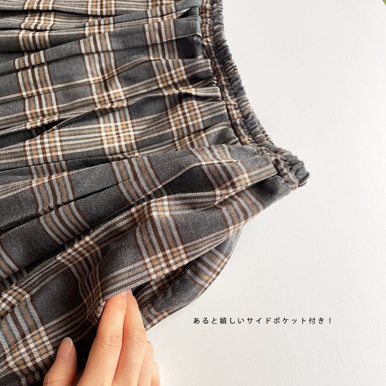 Check pleats skirt (gray)