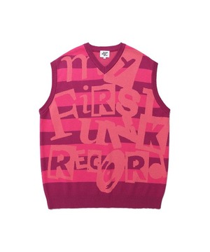 [CAVISH] FUNK RECORD JACQUARD KNIT VEST PINK(CV2DMUK620A)