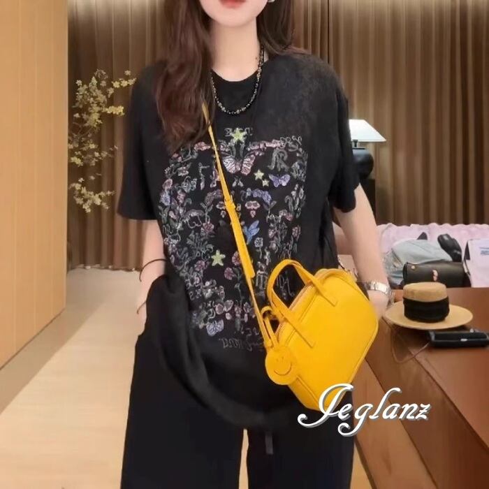 2色 ロンT トップス ロゴ 刺繍 レース オーバーサイズ (MA460)ρ