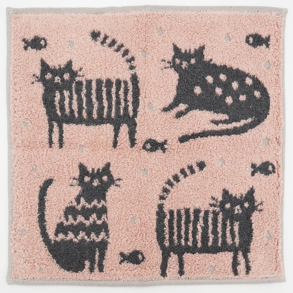 猫タオルハンカチ(NATURA・FABBRICAミニーノ)ピンク