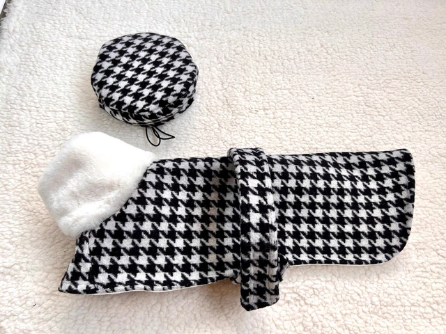 千鳥格子カシミアケープ⭐︎帽子セット　4366