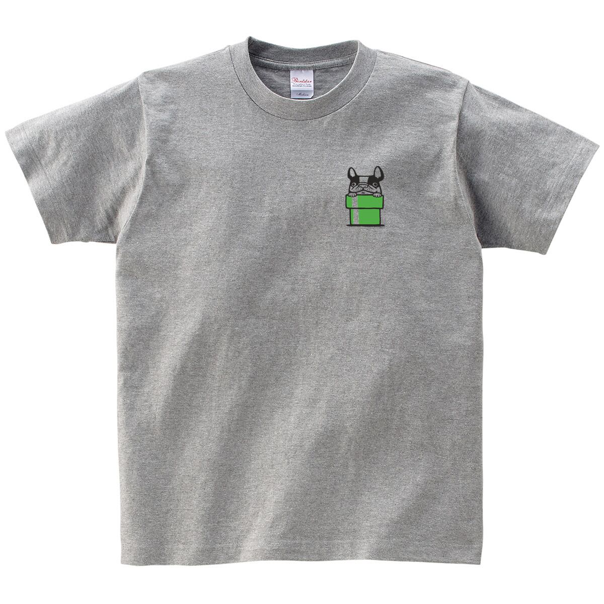 土管からひょっこり フレブル Tシャツ dog72 犬 ブヒ フレンチブルドッグ 服 ゆるい ユニーク イラスト おもしろ Tシャツ