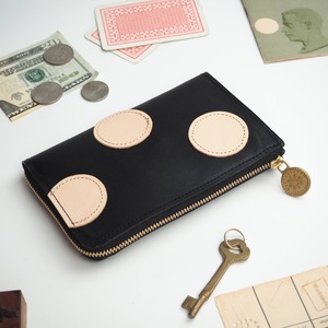 L-shaped zipper middle wallet (polka dot tanned / black) thin cowhide