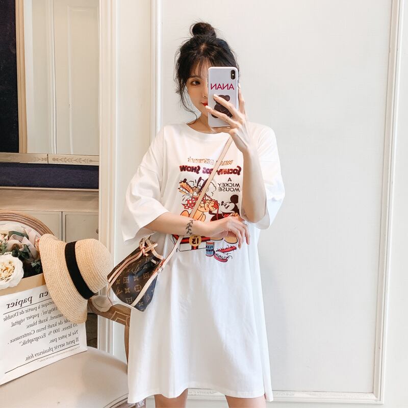 【新作】【送料無料】 マタニティウェア2020夏の新しいファッション漫画プリントドレスルーズカジュアルミドルレングスマタニティTシャツスカート-アリババ サマー 夏物 expec252177537531