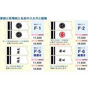 吹流しコードF2【徳永鯉のぼり】2.5M ~ 10M用　名前・家紋・花小紋入れ