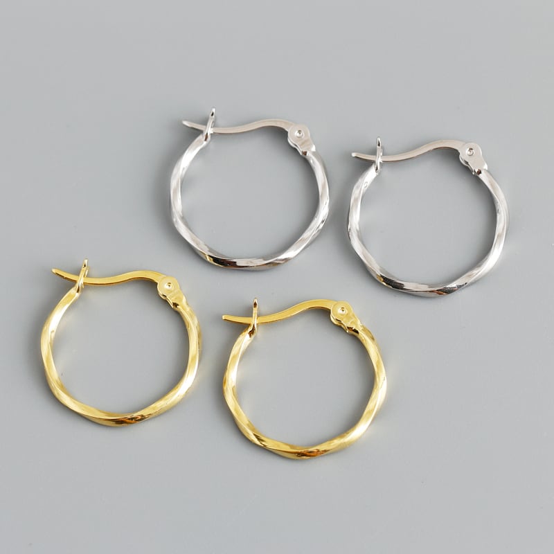 【ツイストフープピアス16mm】シルバー ピアス SV925 ピアス ツイスト シンプル 上品 韓国 ファッション 人気 両耳用 16mm