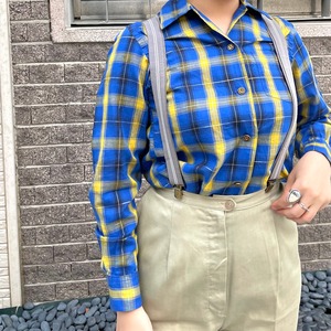 VINTAGE "southern belle" blue yellow check blouse