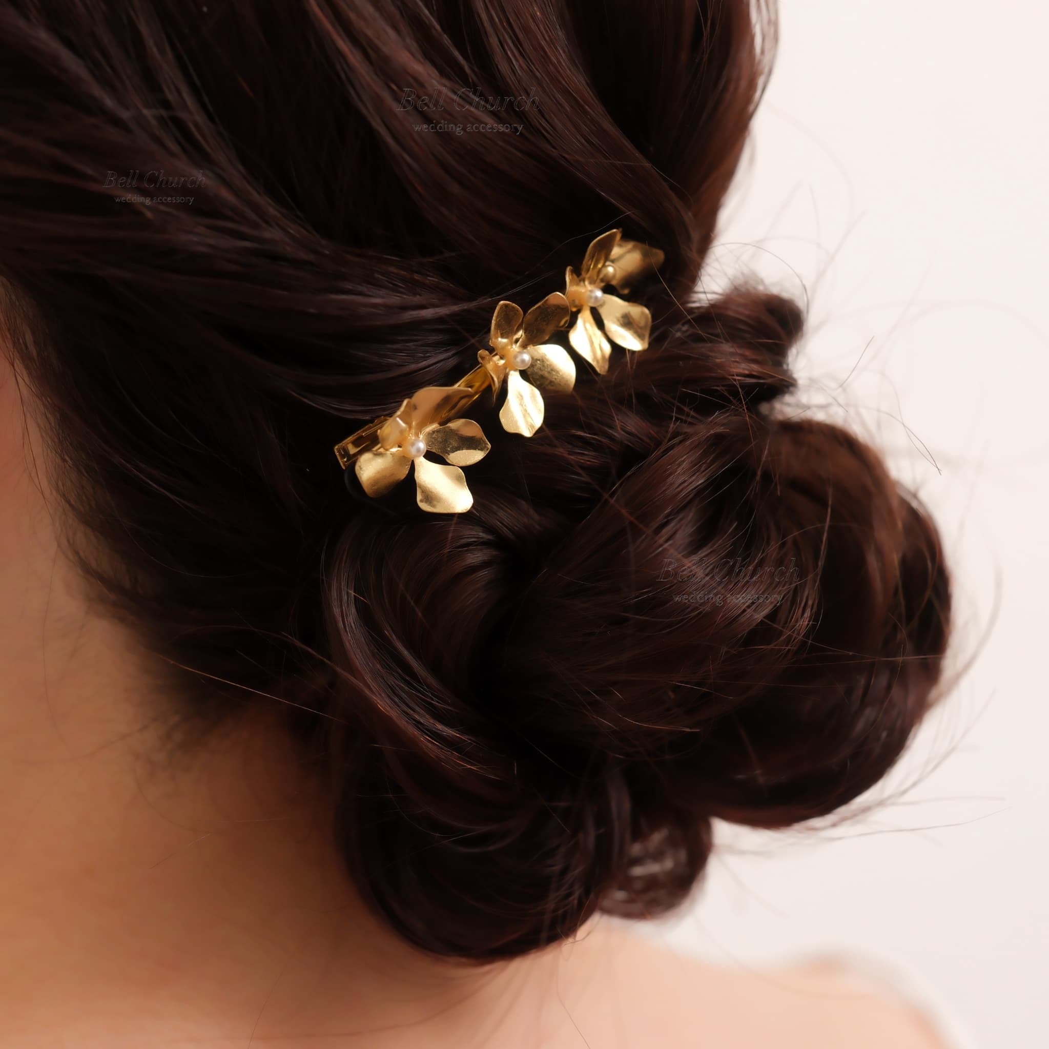 ブライダル ヘアクリップ パール フラワーお花 メタル ニュアンス