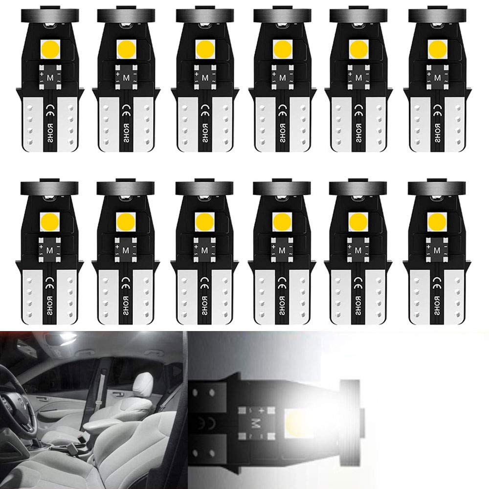 【在庫処分】t10 ledボジションランプ t10 ledキャンセラー t10 ledホワイト爆光 キャンセラー内蔵 CANBUS t10 ledルームランプ 3SMD 3030チップ搭載 t10ledナンバー灯 40000時間 車検対応 12V用 2年 12個セット 6000K