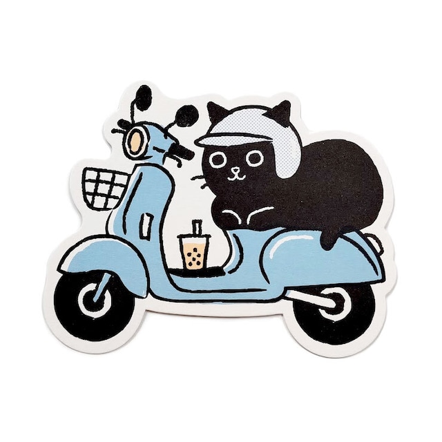 ダイカット 活版印刷 猫ポストカード(バイク猫)