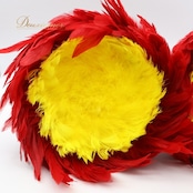 フラダンス ウリウリ マラカス 小物 レッド系 楽器 一体型 赤 黄 茶 羽根 ケース セット ケース付き 鮮やか 舞台 イベント ステージ 民族舞踏 ダンス小物 イエロー系 ブラウン系