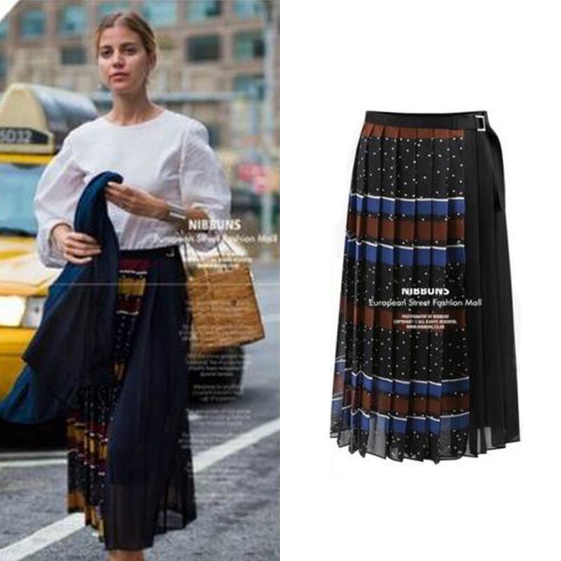 デザイン柄プリーツロングスカート