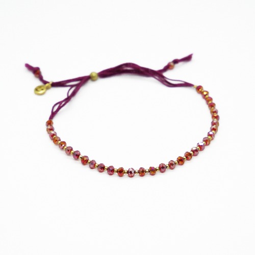 Smile Crystal Beads Bracelet｜Gold x Red