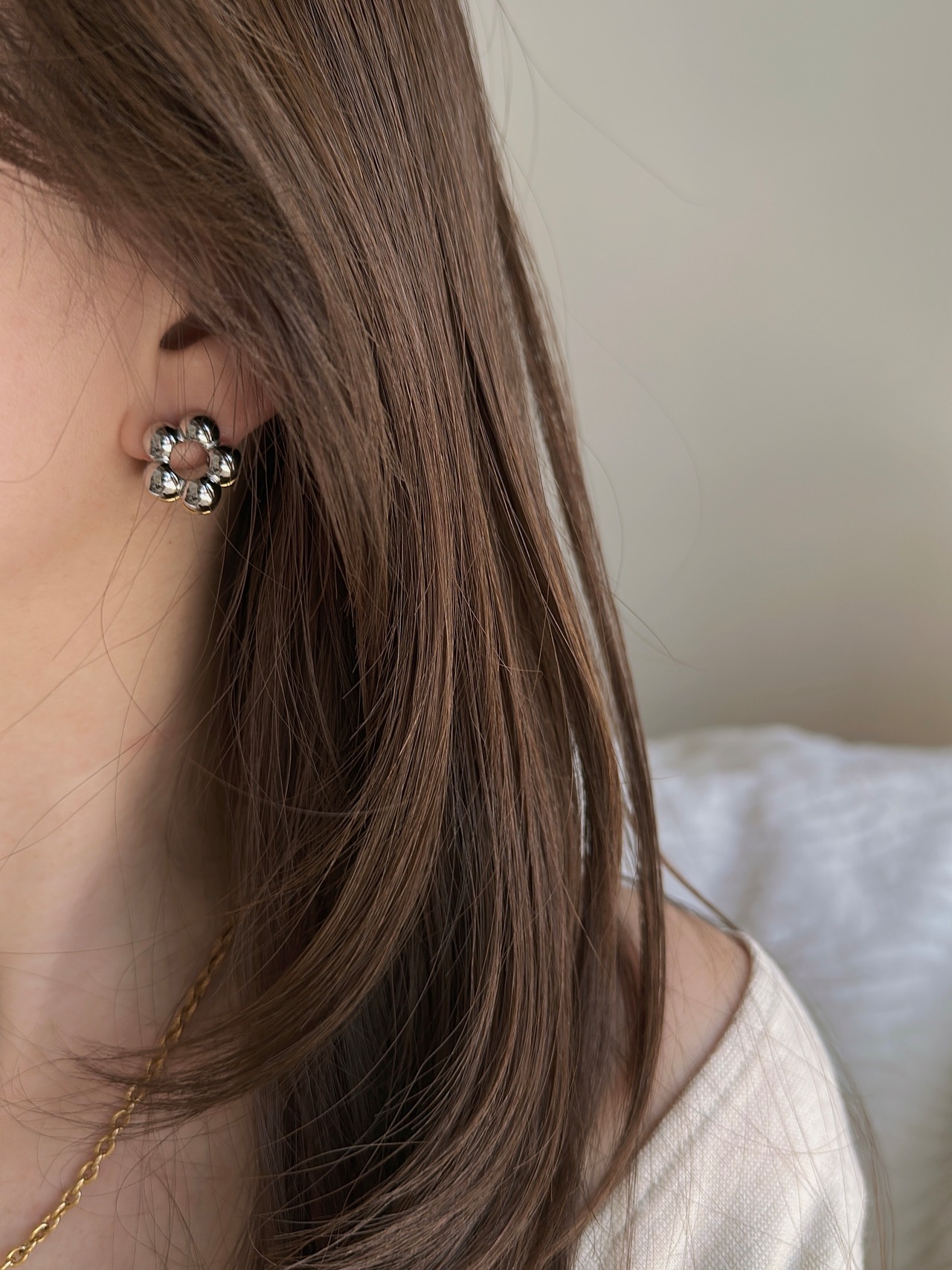 SS バイカラーフラワーピアス