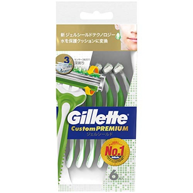 ジレット カスタムプレミアム ジェルシールド 髭剃り 使い捨てカミソリ 男性用 6本