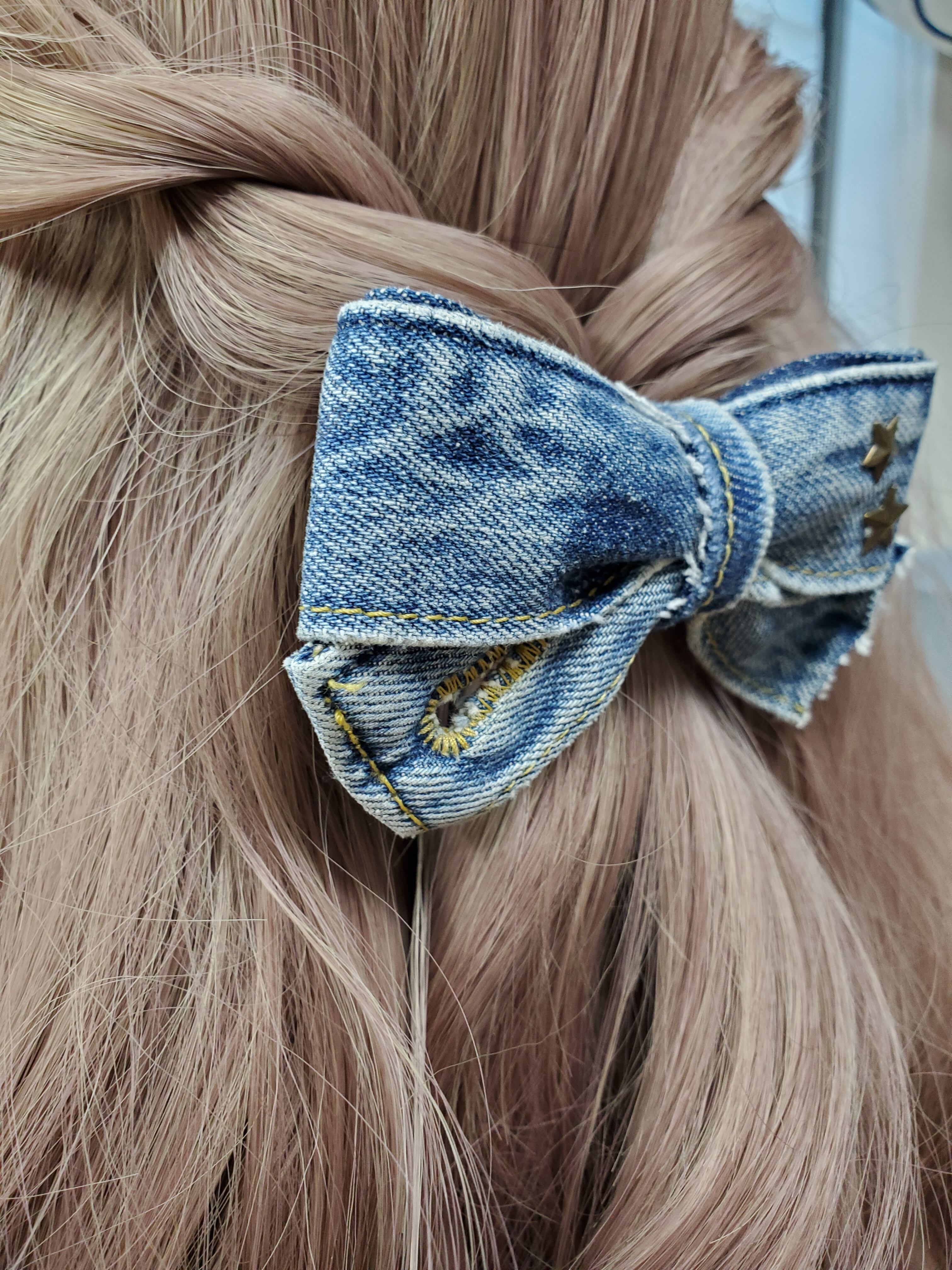 デニムビジュー盛りヘアゴム 楽しく