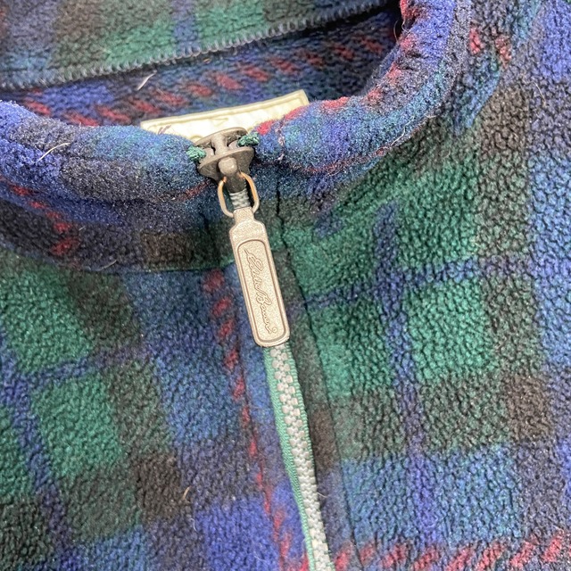 90s eddie bauer チェック柄ハーフジップフリース　M ポーラテック