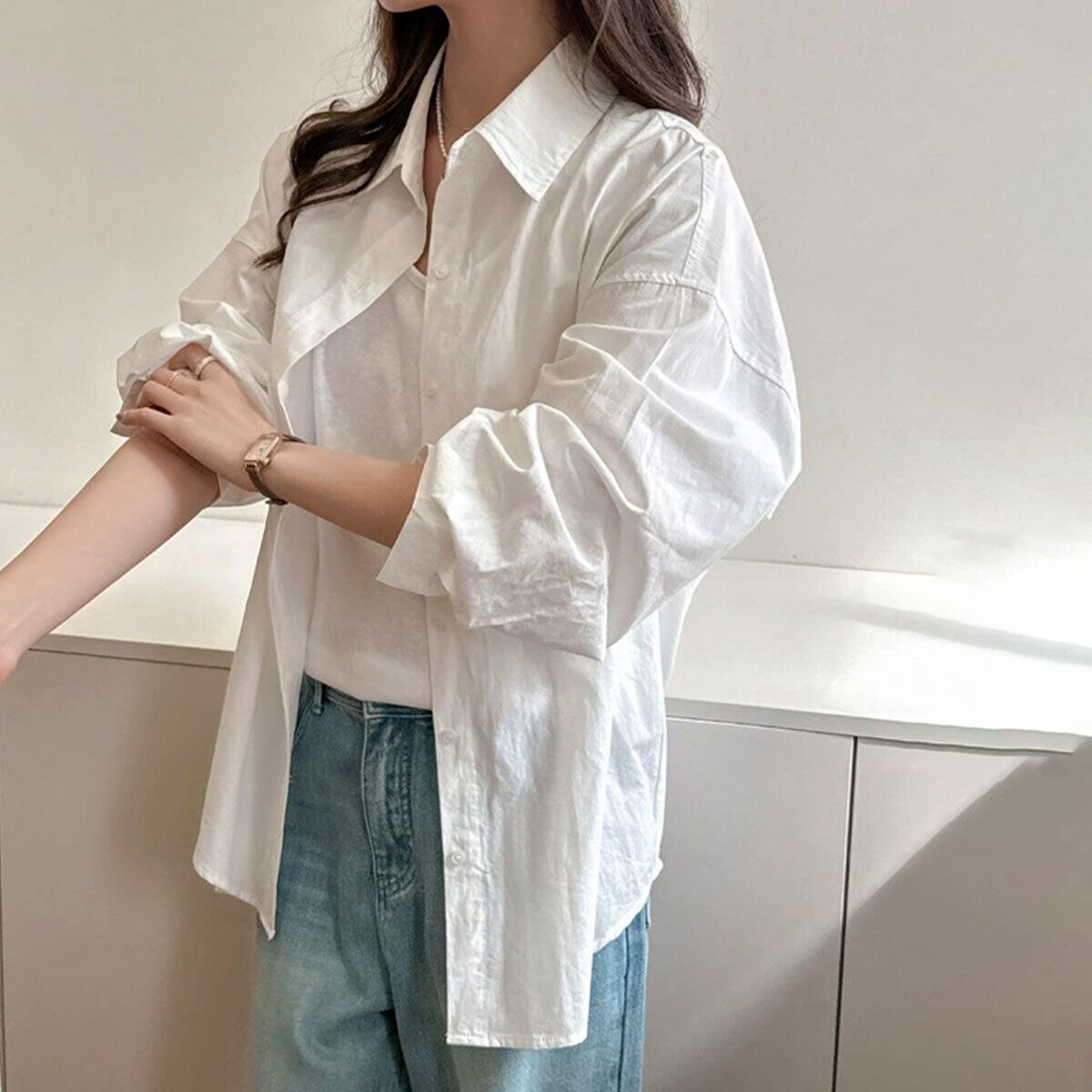 シャツ 長袖 オーバーサイズ レディース 春夏秋 韓国 シンプル 大人 きれいめ カジュアル 無地 トップス 羽織り 体型カバー ゆるシャツ ゆったり オフィスカジュアル 大人可愛い 大人女子