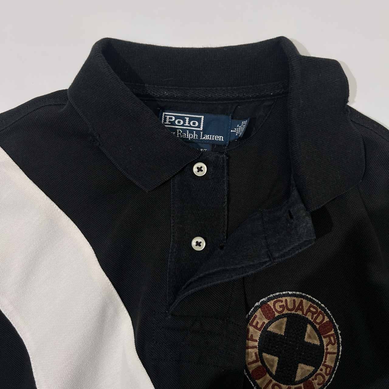 90s 00s Polo by Ralph Lauren ラルフローレン ダメージ加工 鹿の子 半袖 ポロシャツ L/黒 ブラック/日本製/インパクト21代理