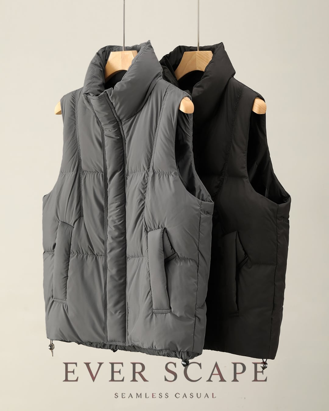 ジップアップ シンプル中綿ベスト 2色 A0062