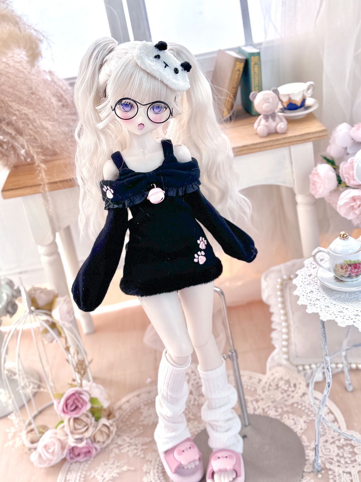 粘土ヘッドドール　海外作家様　2体セット　お洋服付き 1/4 海外ディーラー製 ドール服 MDD トップス ねこ 球体関節人形-C1209