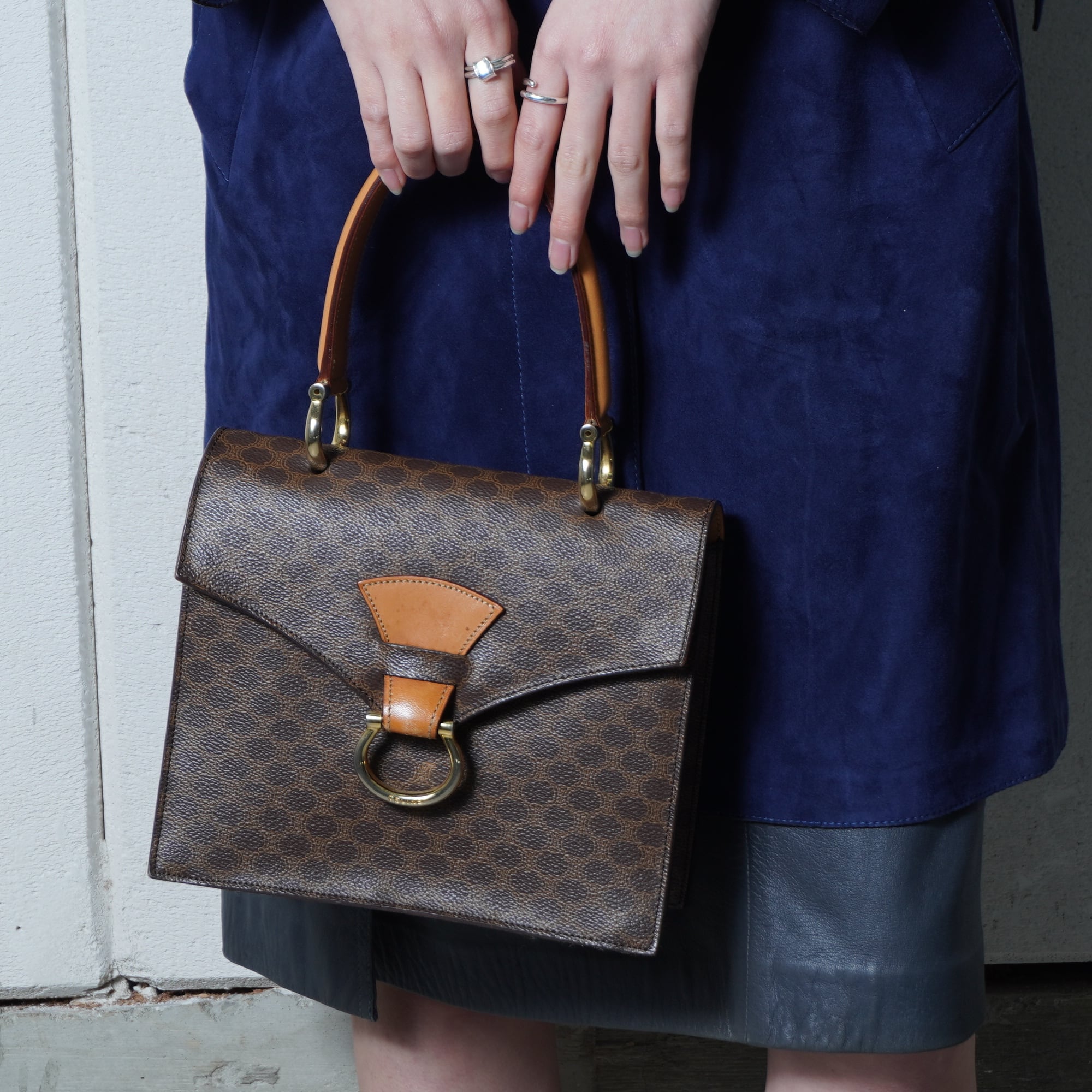 CELINE】セリーヌ ”トリオンフロゴ” マカダムレザートートバッグ brown