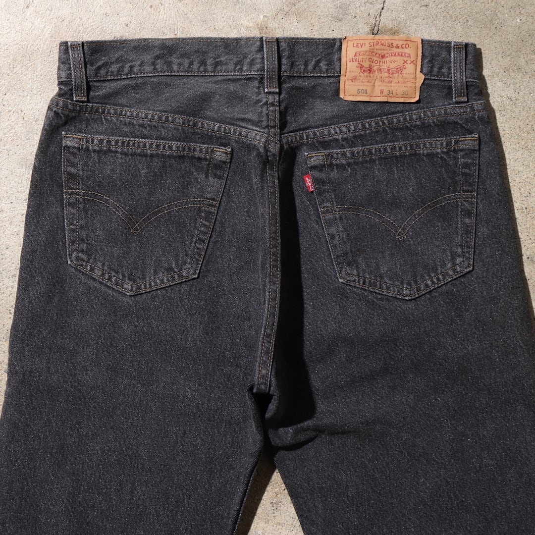 美品 34×30 先染め 米国製 Levi's 501 94年 ブラックデニムパンツ 