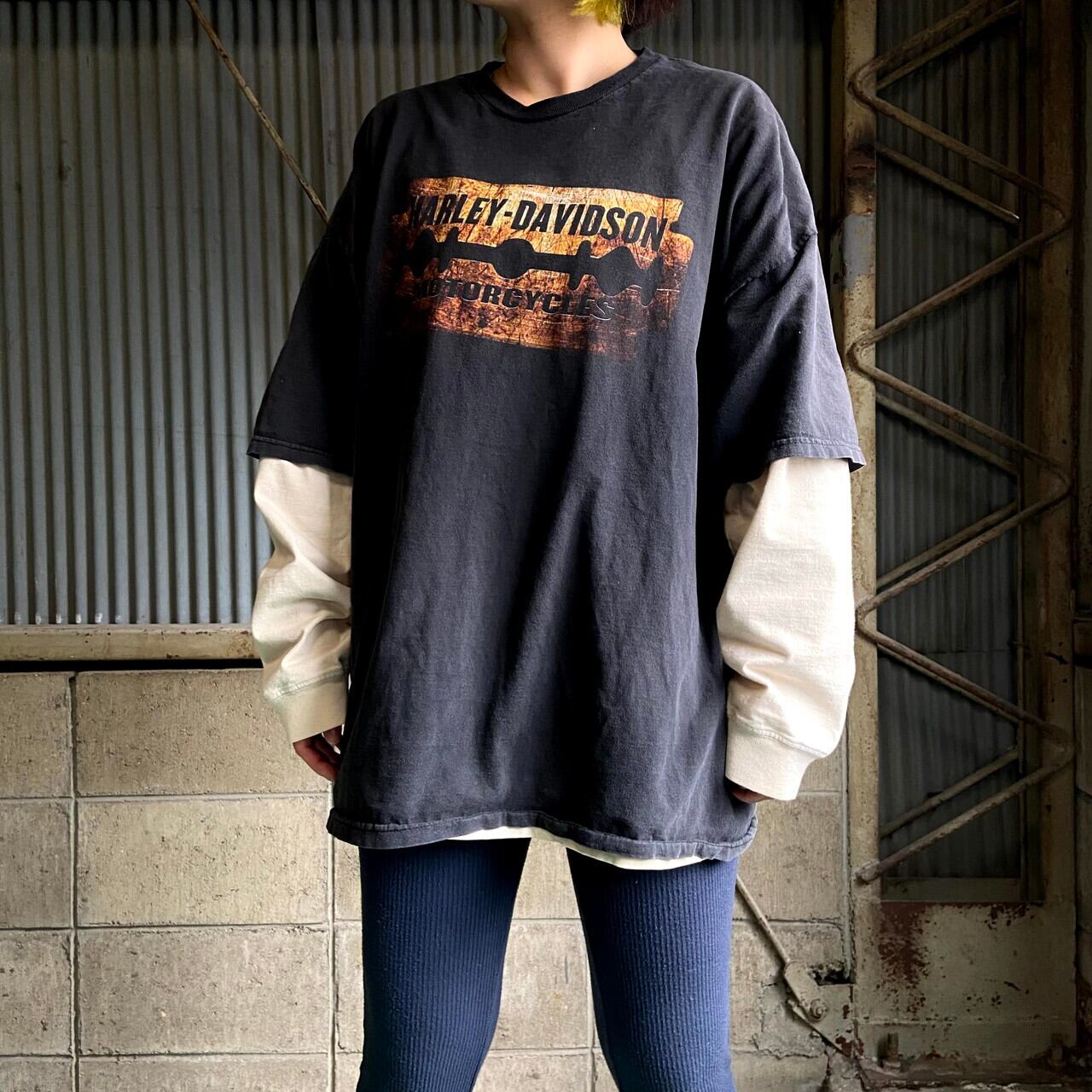 【オーバーサイズ】ハーレーダビッドソン　裏表ビッグプリントTシャツ　黒Ｈ460