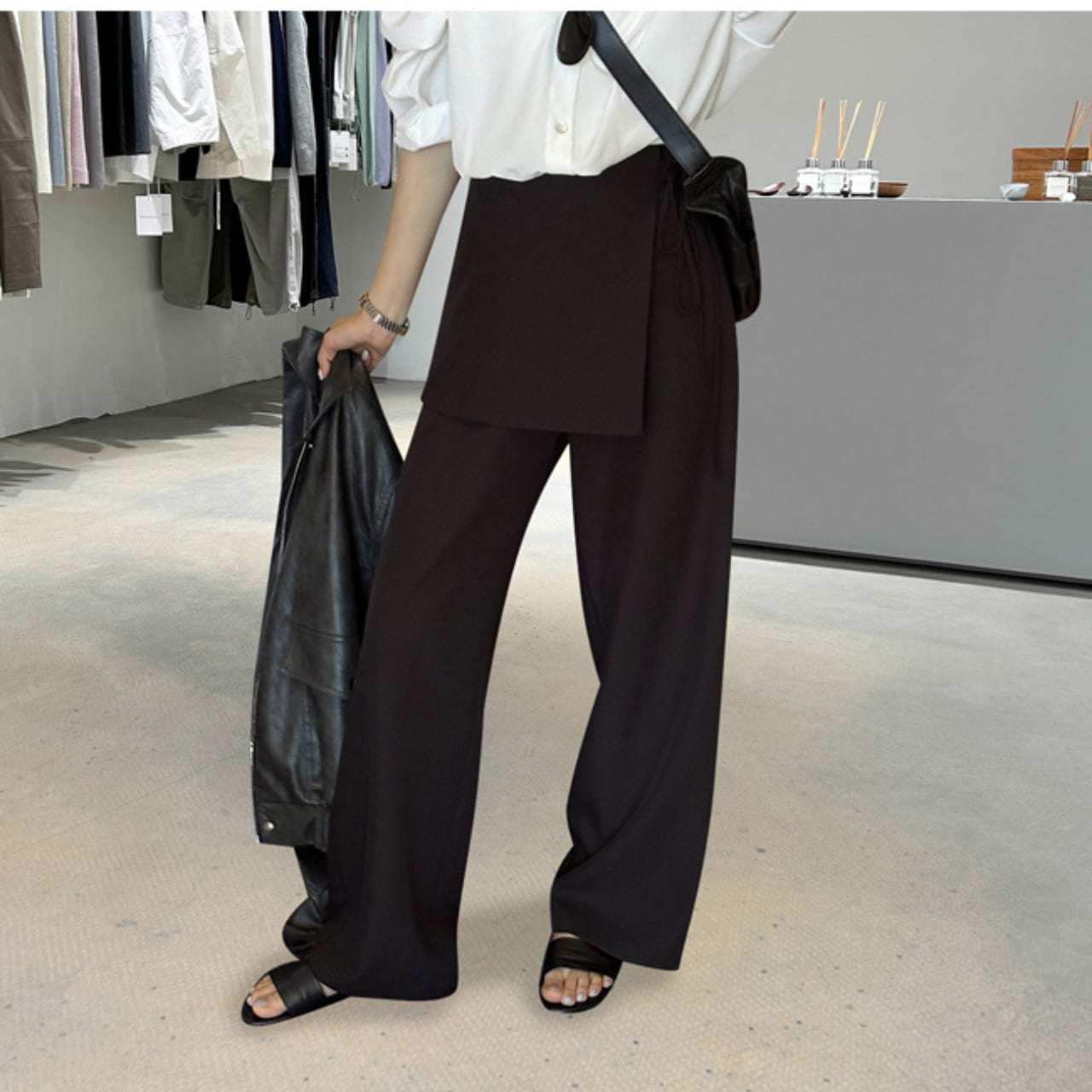 High waist fake two piece pants S531