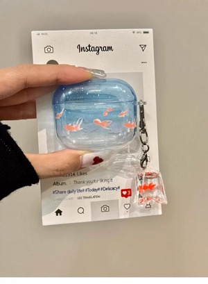 AirPods Pro3/2/1ケース AirPods4/3/2/1ケース 金魚 きんぎょ エアポッズカバー 和風 レトロ 夏 クリア 透明 グラデーション ブルー 水色 涼しげ 金魚すくい チャーム ユニーク 個性的 韓国 かわいい イヤホンケース