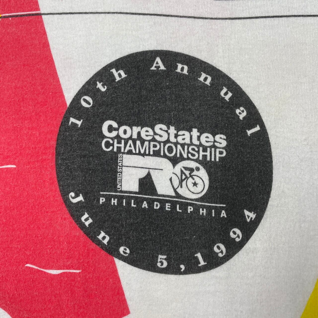 90年代 CORESTATES CHAMPIONSHIP サイクルレース イベント アート オールオーバープリント Tシャツ メンズL 古着 ...