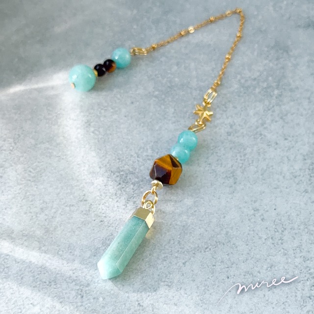 【mini】やわらかく強く生きるためのペンデュラム【アマゾナイト×タイガーアイ】amazonite pendulum_116