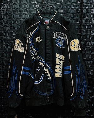 【ÆIEM】vintage NFL Indianapolis Colts All Patch Racing Jacket – Tribal Flame Black Edition
