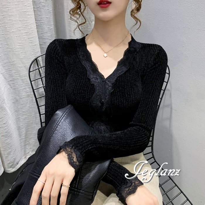 ベルベット調 カットソー カーディガン スカラップ レース(MB146)σ,ς*