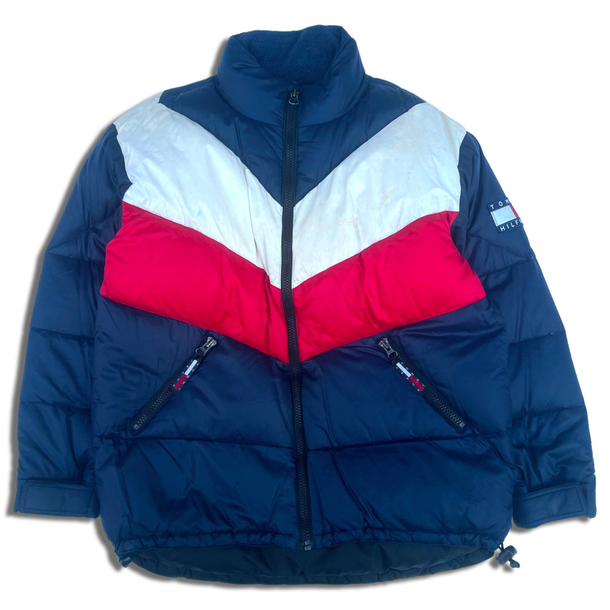 90s トミージーンズ カラーブロック ダウンジャケット L Tommy Jeans