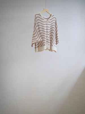 Wavy Stripe Knit Cardigan / PINK